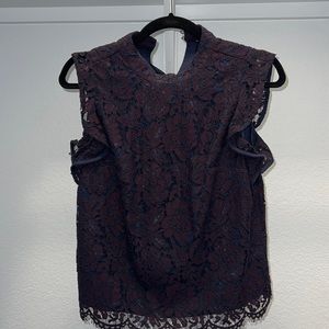 Banana Republic Purple and Navy Lace Top Small Petite